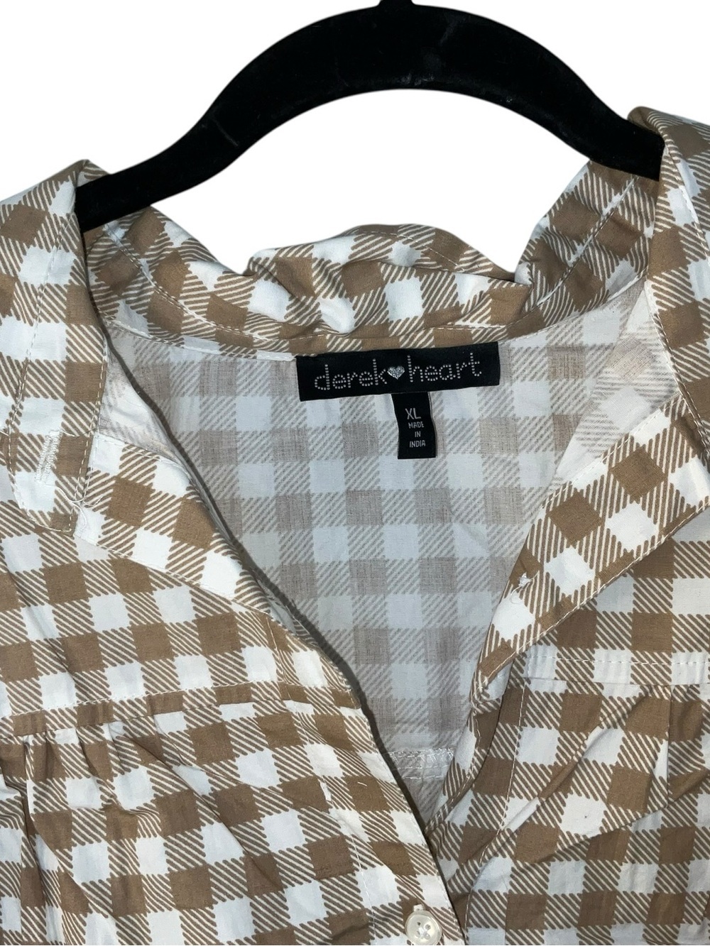 Derek Heart Tan and White Gingham Button-Up Shirt - Picture 4 of 5